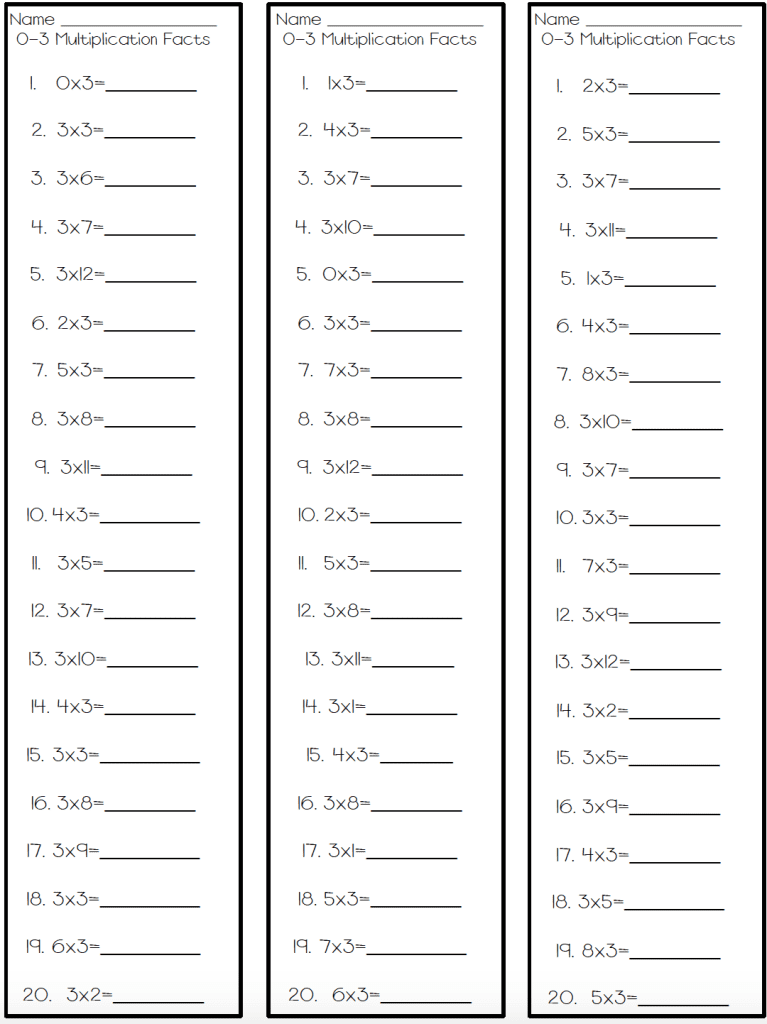 Multiplication Facts Quiz 12 - multiplication in a flash book tables