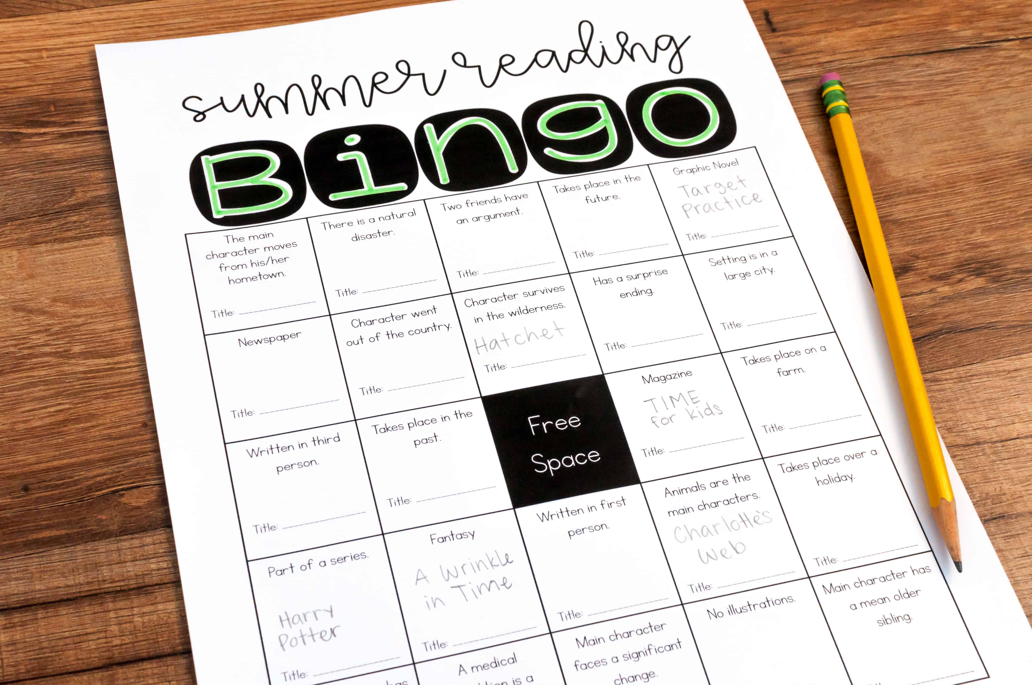 Free summer reading bingo activity