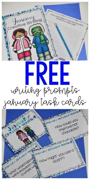Get FREE January creative writing prompts and January creative thinking task cards!