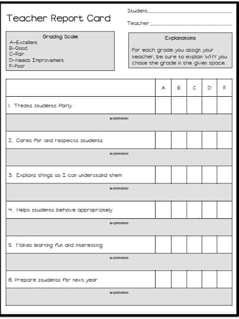 teacher report card summer vacation