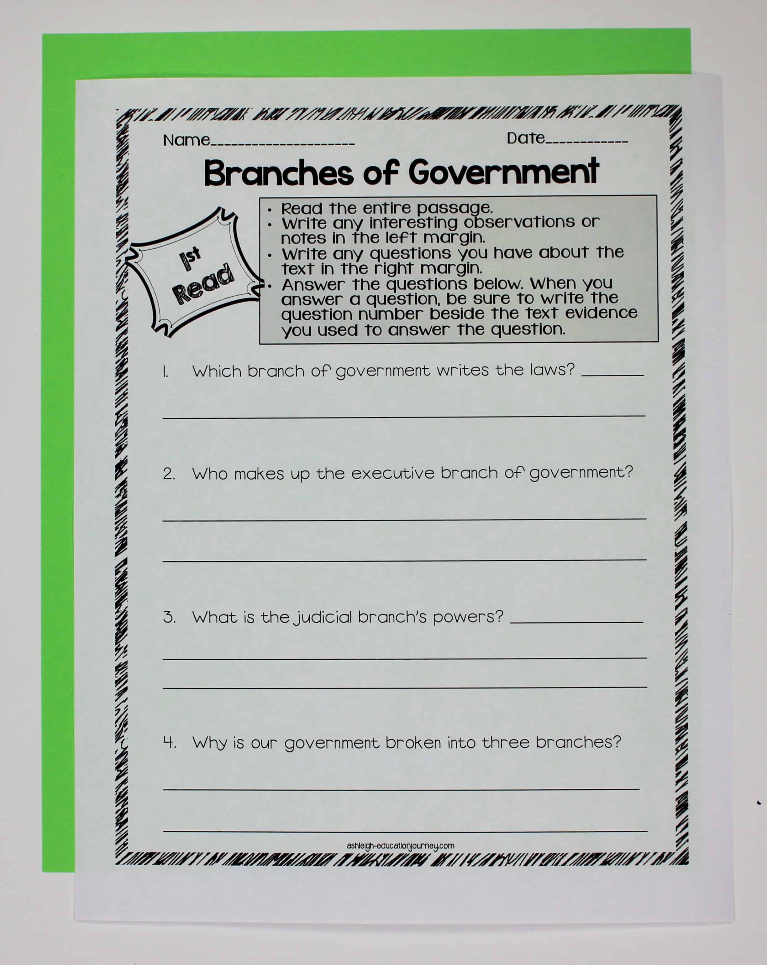 Government Close Reading & Interactive Notebook - Ashleigh