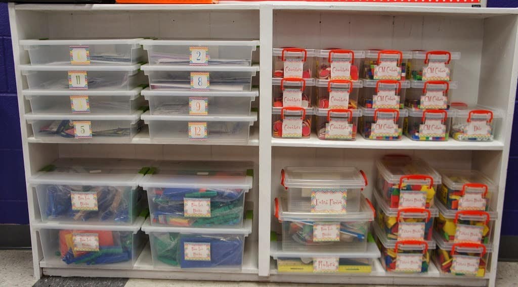 Organizing math manipulatives is a lot of work upfront, but you'll thank yourself later! In this blog post, I'm sharing my best tips for keeping math manipulatives organized and easy to find -- for both you and your upper elementary students! Hint: Plastic storage containers play a big role! Click through to get my organization tips for math teachers.