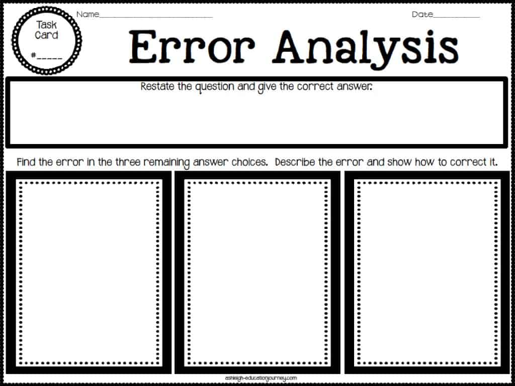 Error analysis is a really important skill for upper elementary students to master. This is when students look at a math problem that has been solved incorrectly, and they figure out where the error happened. They both explain why the error might have been made and rework the problem to get the correct answer. This is so important for test prep before state standardized testing! Click through to read my teaching tips.