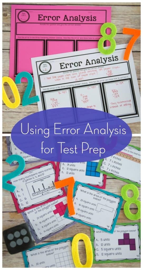 Error analysis is a really important skill for upper elementary students to master. This is when students look at a math problem that has been solved incorrectly, and they figure out where the error happened. They both explain why the error might have been made and rework the problem to get the correct answer. This is so important for test prep before state standardized testing! Click through to read my teaching tips.