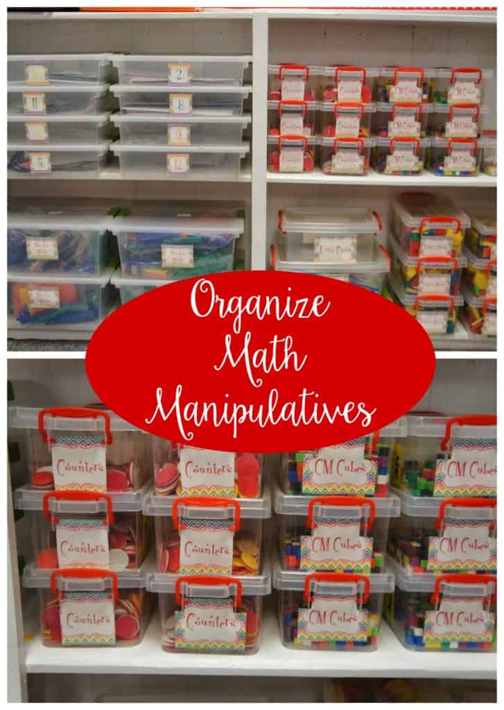 Organizing math manipulatives is a lot of work upfront, but you'll thank yourself later! In this blog post, I'm sharing my best tips for keeping math manipulatives organized and easy to find -- for both you and your upper elementary students! Hint: Plastic storage containers play a big role! Click through to get my organization tips for math teachers.