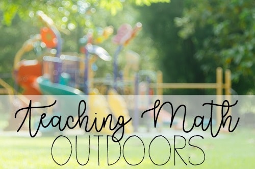 Teaching Math Outdoors text with a sunny playground background.