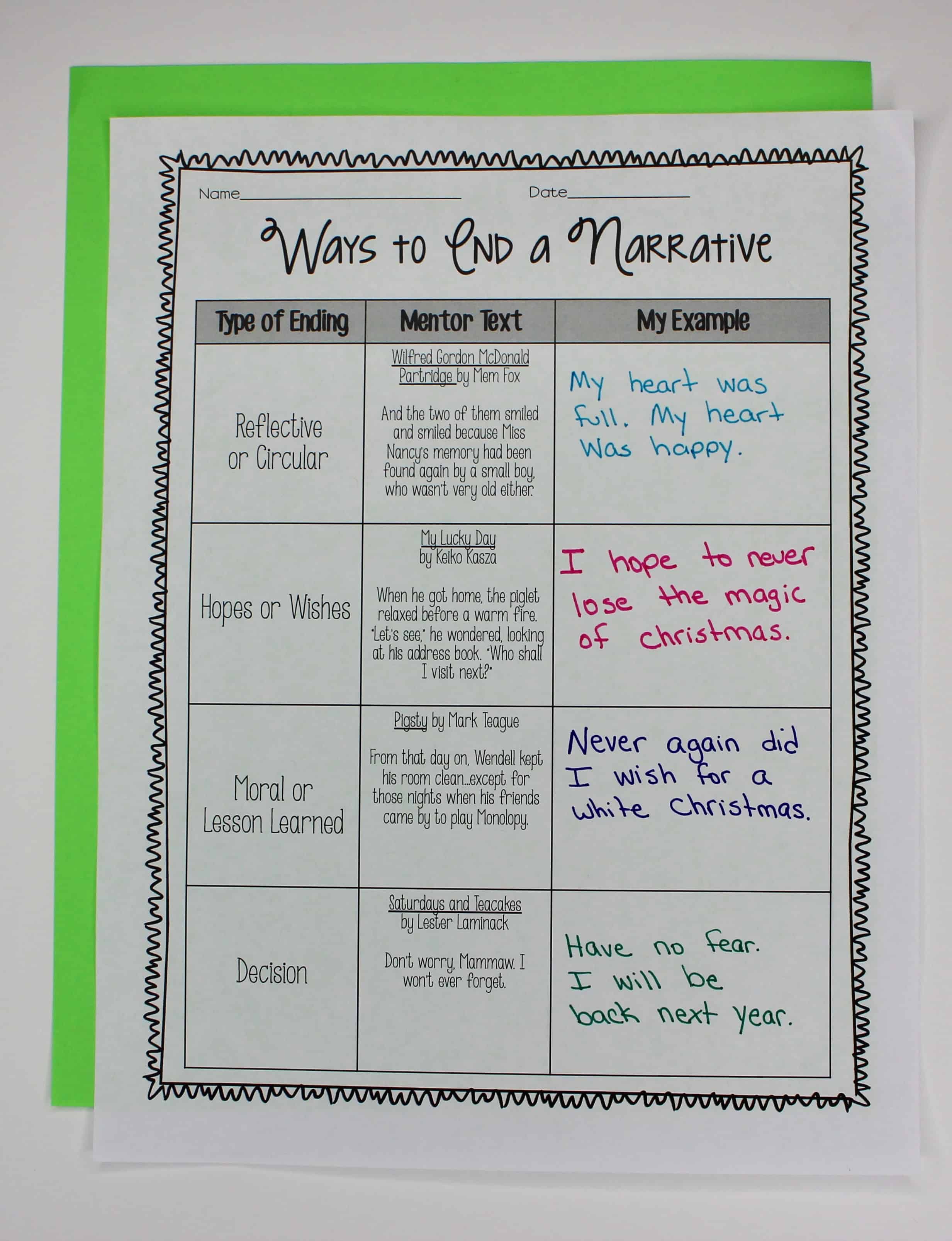 How to End a Personal Narrative - My Writing Classroom
