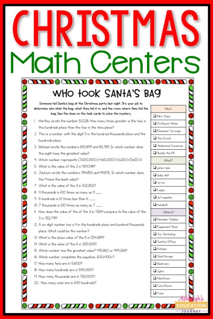 4th grade Christmas math centers