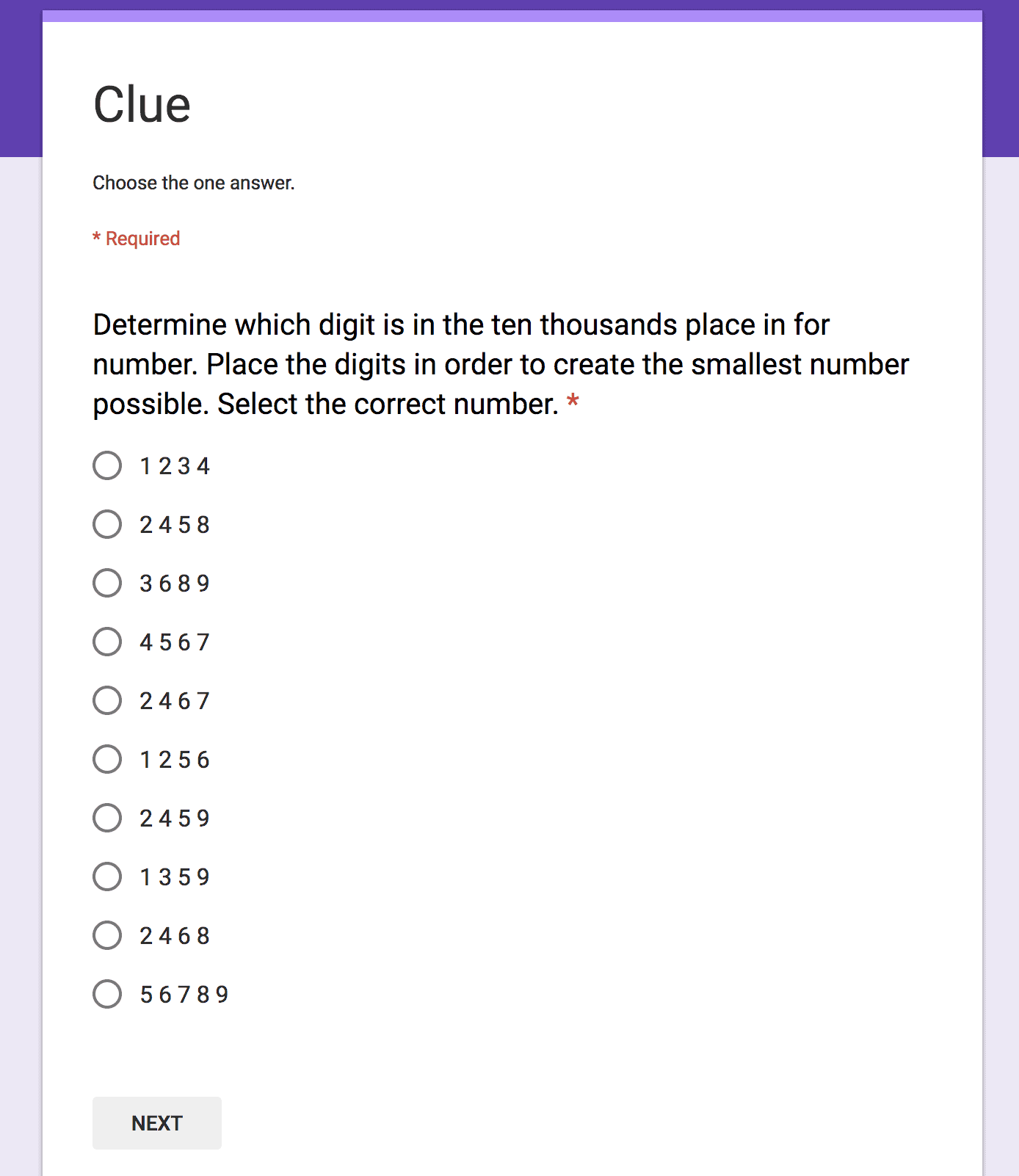 Escape classrooms Google Forms screenshot of a Clue page