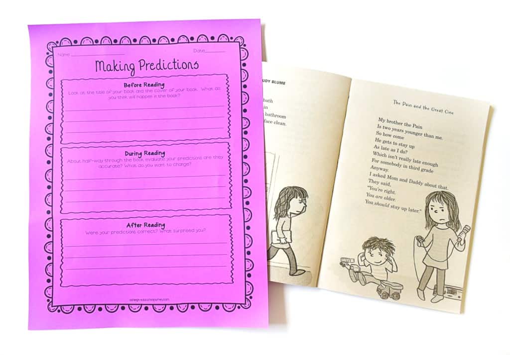 Predictions Worksheet for Monitoring Comprehension