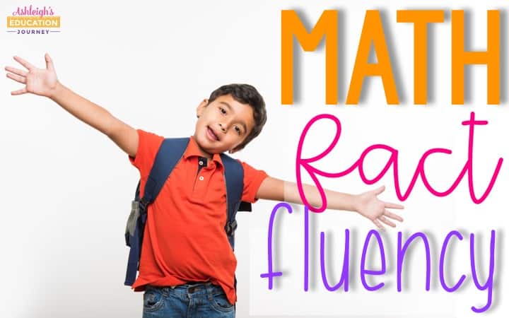 Math fact fluency graphic with a young boy with outstretched arms.