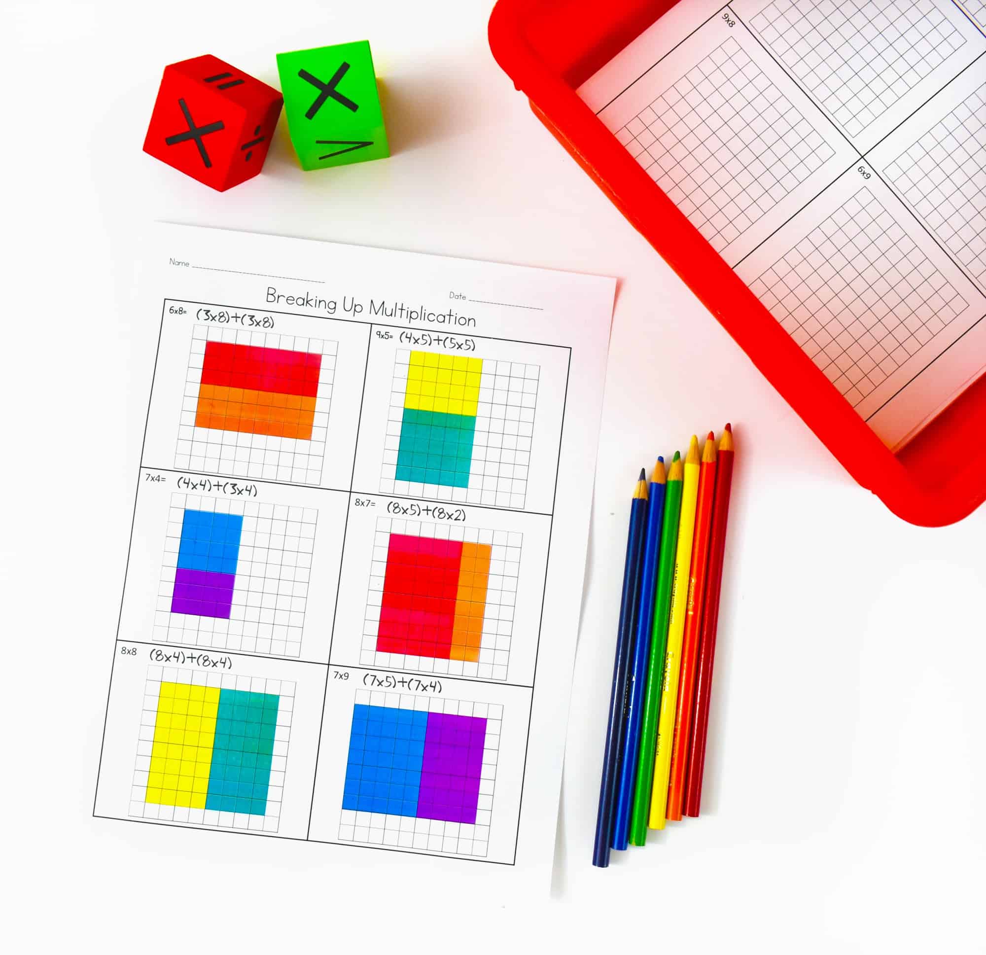 Multi-digit multiplication worksheet titled Breaking Up Multiplication