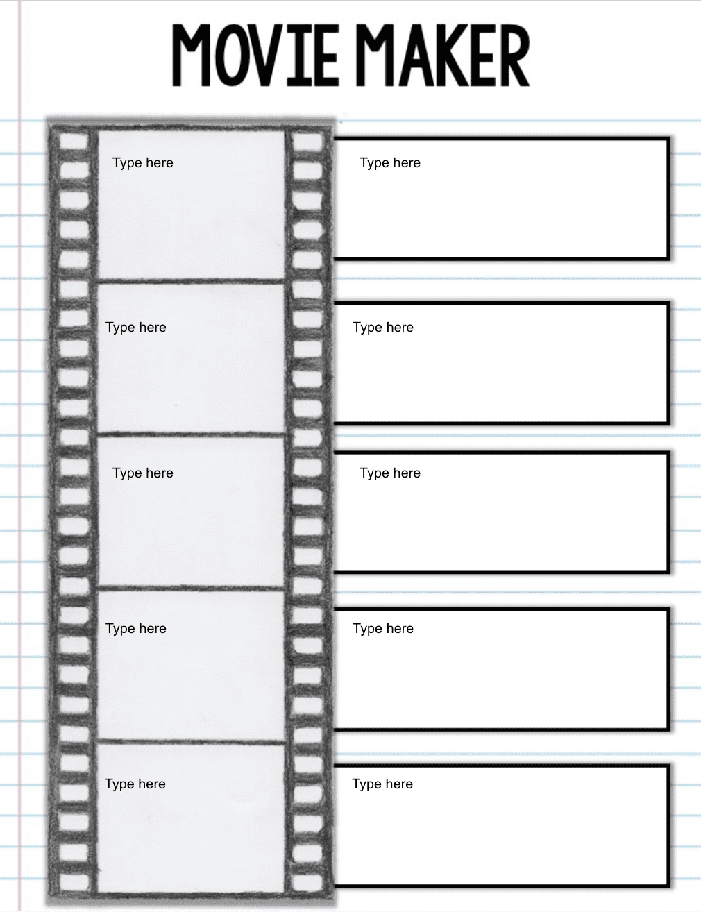 Language arts worksheet for Movie Maker role