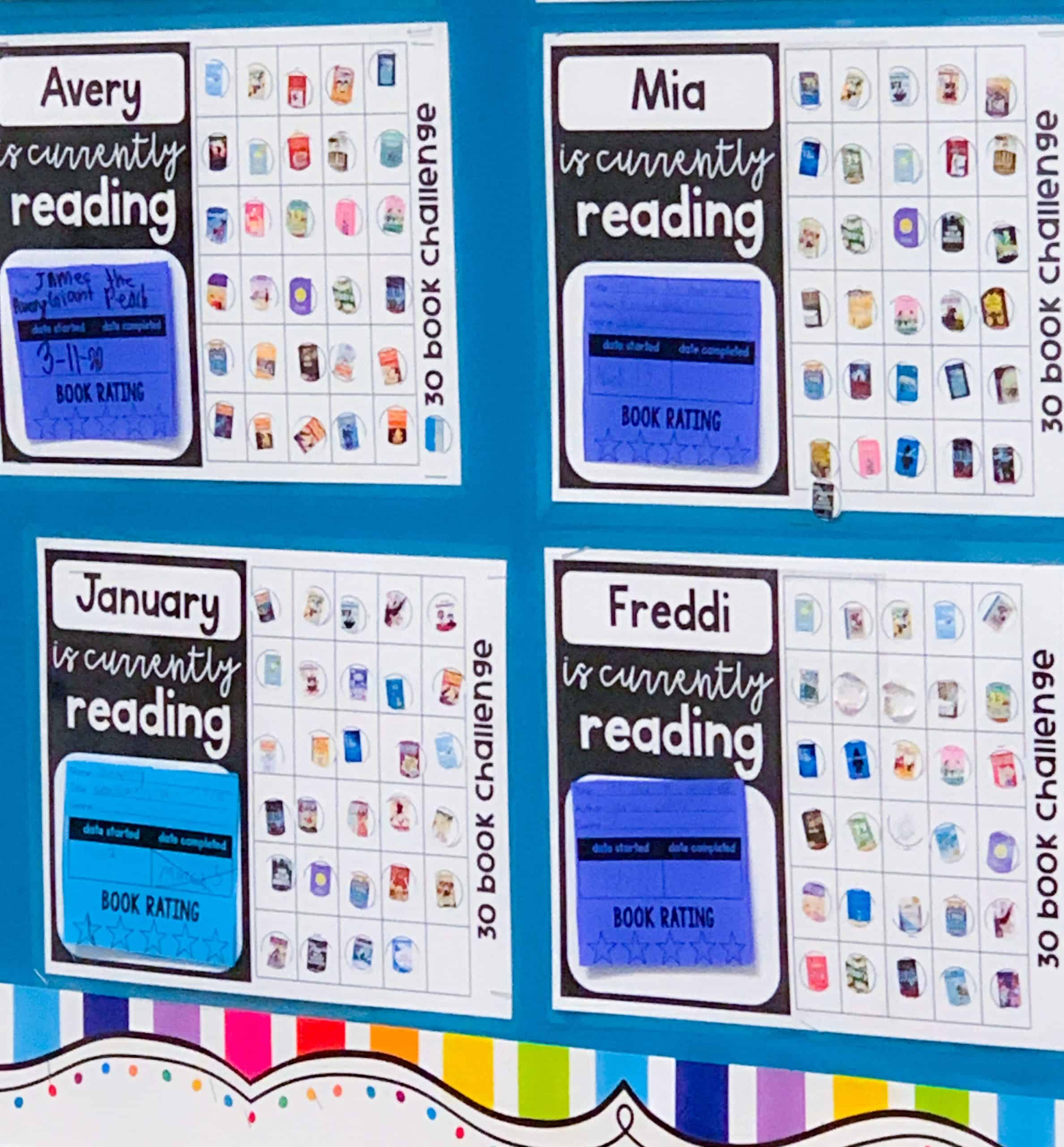 Grid-based accomplishment sheets to allow students to add round stickers to track reading accountability