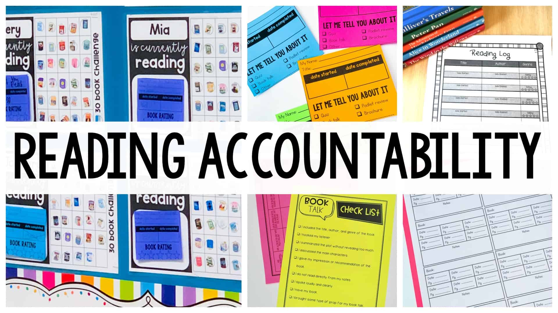 Reading Accountability header with reading worksheets in the background