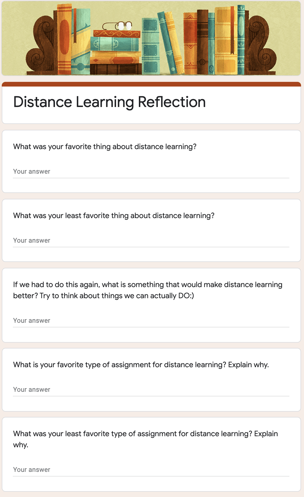 Distance Learning Self-Reflection Form Preview