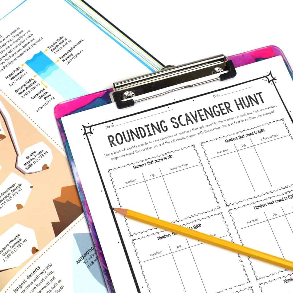 Image of a worksheet for a scavenger hunt to teach rounding to students