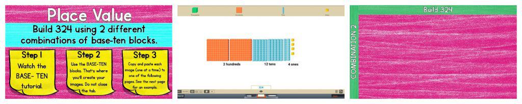 Preview image of place value worksheet and visualized blocks for counting