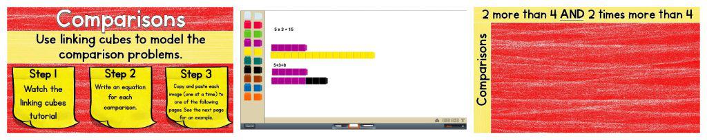 Summary image of previous images for Comparisons and colored blocks to represent digital math manipulatives