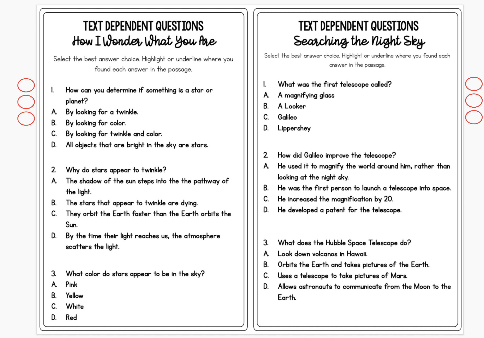 Reading Comprehension 3rd Grade Multiple Choice Worksheets