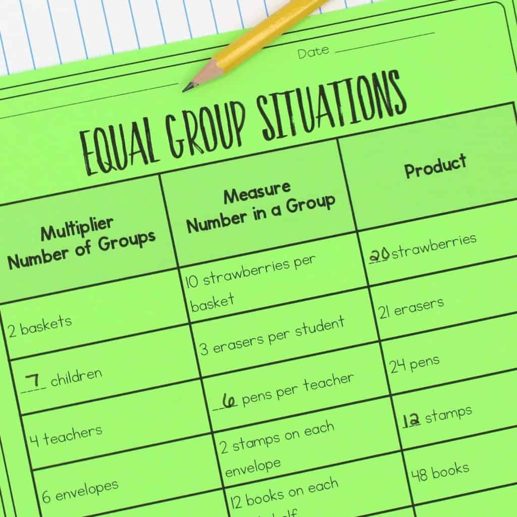 Equal Group Situations worksheet