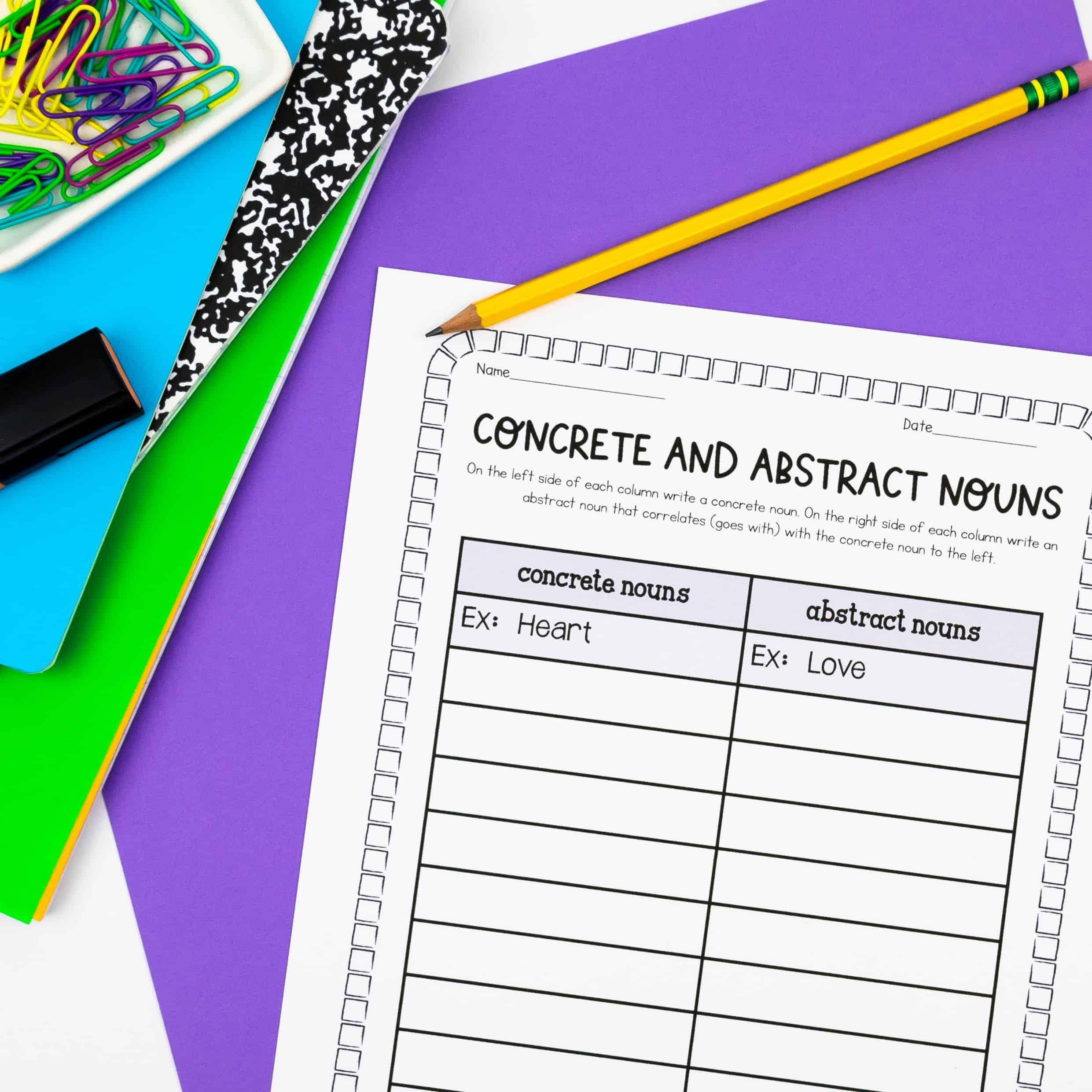 concrete and abstract noun worksheet