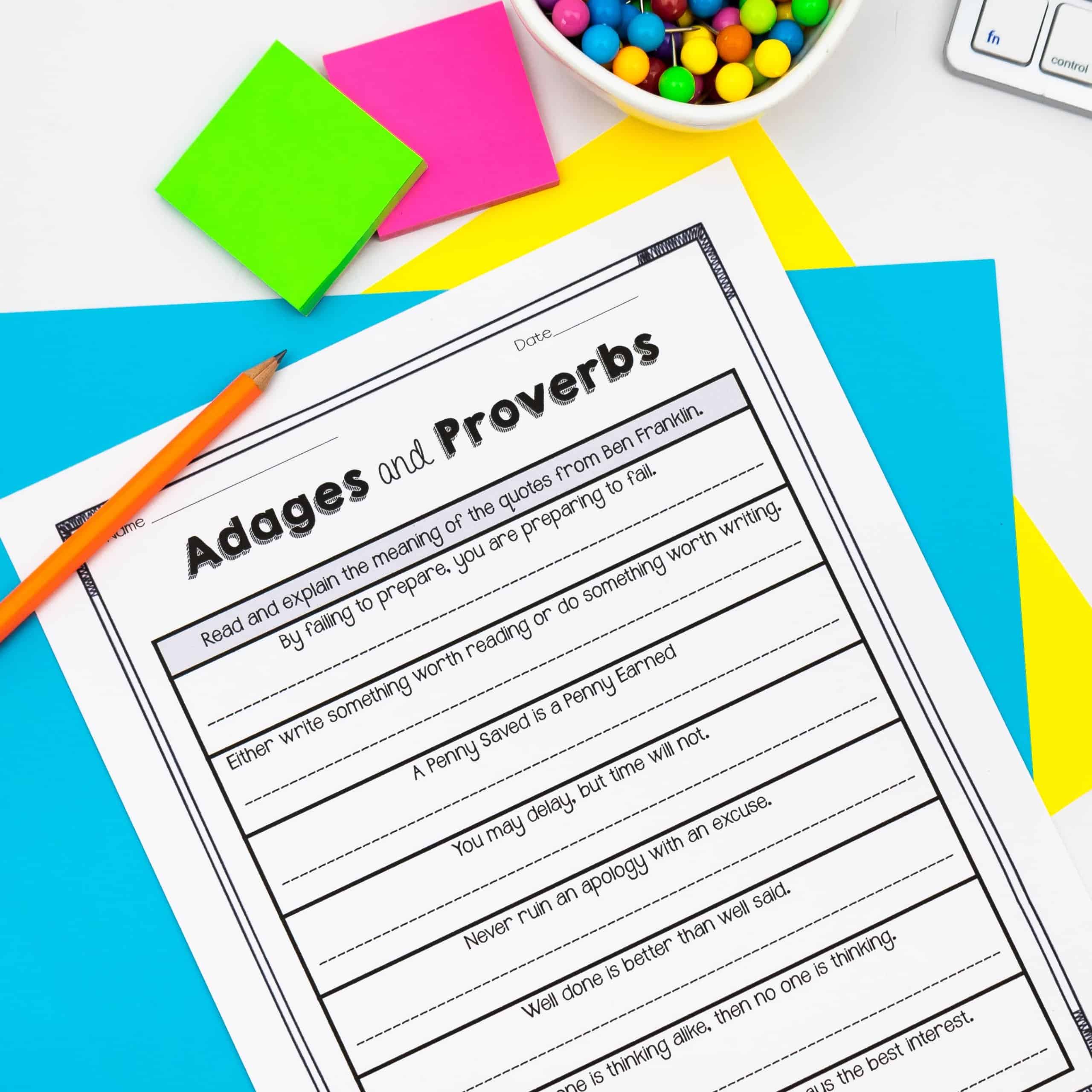 adages and proverbs worksheet