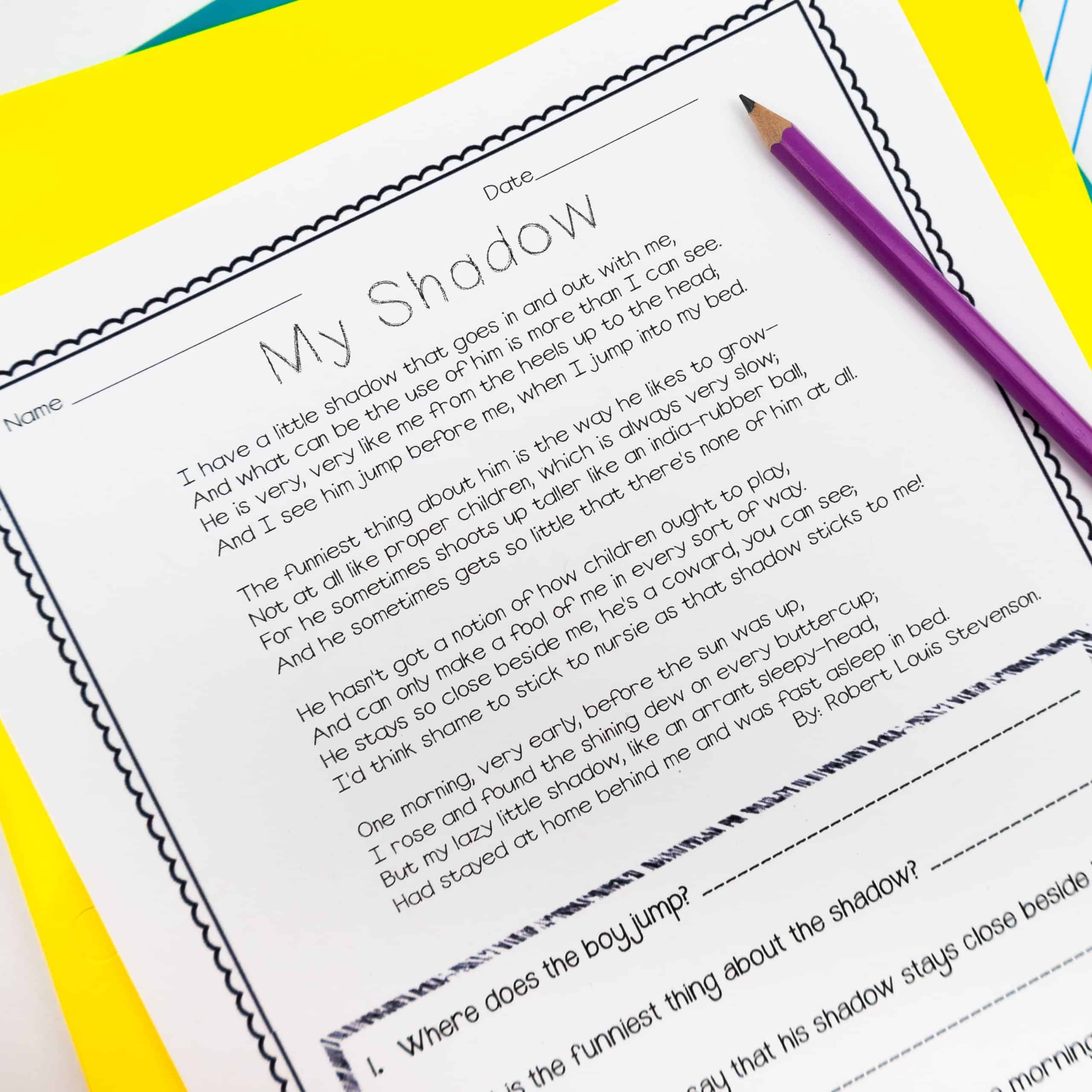 4th grade poetry worksheets